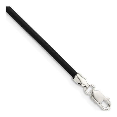 Sterling Silver Black Rubber Cord Necklace