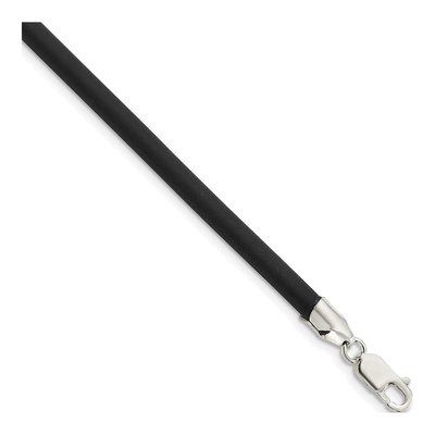 Sterling Silver Black Rubber Cord Necklace