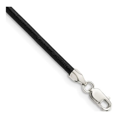 Sterling Silver Black Leather Cord Necklace