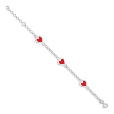 Sterling Silver Girls' Red Enamel Heart Bracelet – view 3