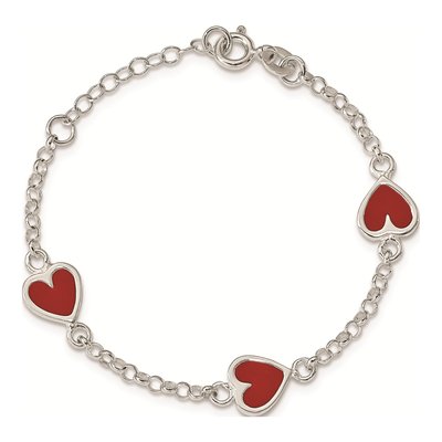 Sterling Silver Girls' Red Enamel Heart Bracelet – view 4