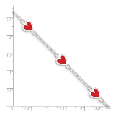 Sterling Silver Girls' Red Enamel Heart Bracelet – view 5