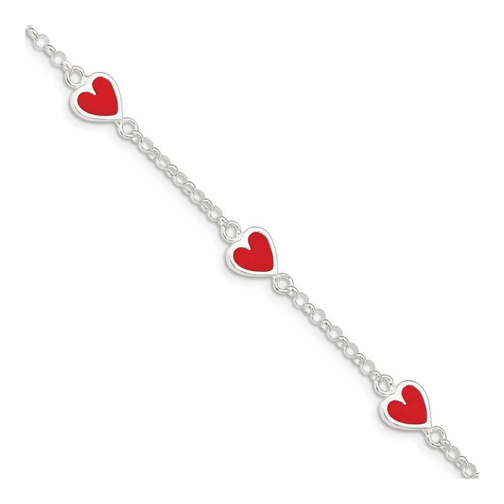 Sterling Silver Girls' Red Enamel Heart Bracelet