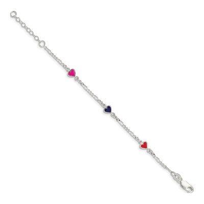 Sterling Silver Girls' Enamel Heart Bracelet – view 3