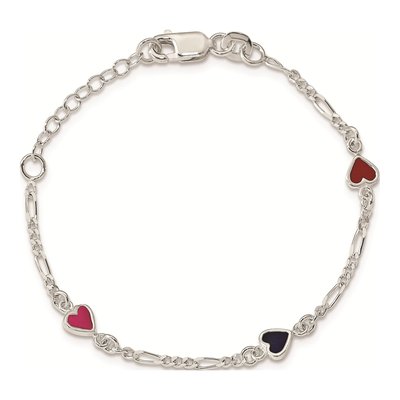 Sterling Silver Girls' Enamel Heart Bracelet – view 4