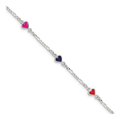 Sterling Silver Girls' Enamel Heart Bracelet