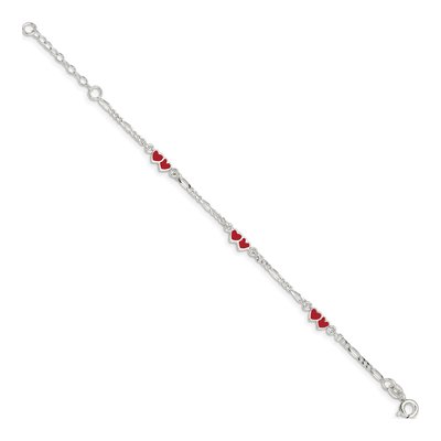 Sterling Silver Girls' Red Enamel Heart Bracelet – view 3