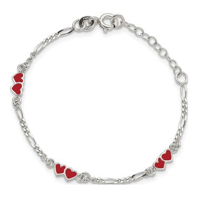 Sterling Silver Girls' Red Enamel Heart Bracelet – view 4