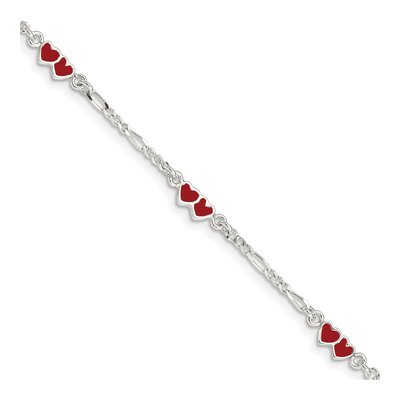 Sterling Silver Girls' Red Enamel Heart Bracelet