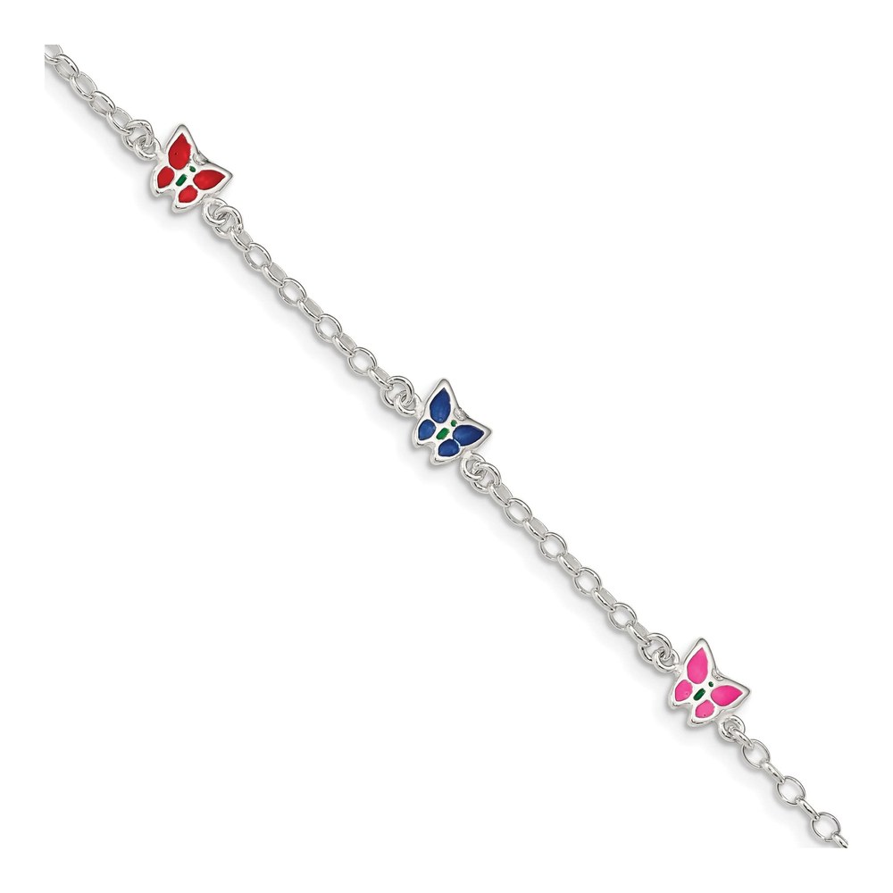 Sterling Silver Girl's Enamel Butterfly Bracelet