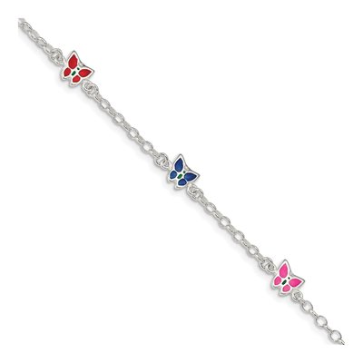 Sterling Silver Girl's Enamel Butterfly Bracelet