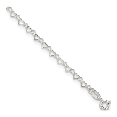 Sterling Silver Fancy Heart Link Anklet