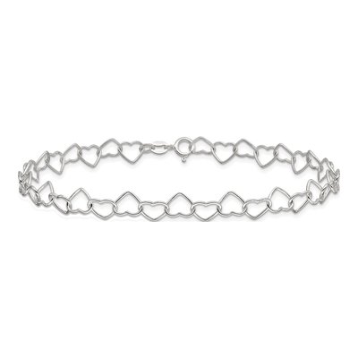 Sterling Silver Fancy Heart Link Anklet – view 4