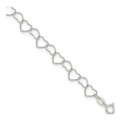 Sterling Silver Fancy Heart Link Anklet