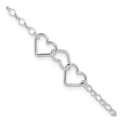 Sterling Silver Interlocking Hearts Anklet