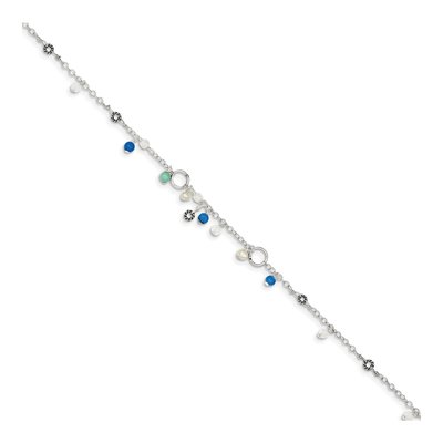 Sterling Silver Freshwater Cultured Pearl & Turquoise Clear Anklet – view 2