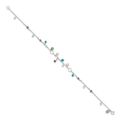 Sterling Silver Freshwater Cultured Pearl & Turquoise Clear Anklet – view 3