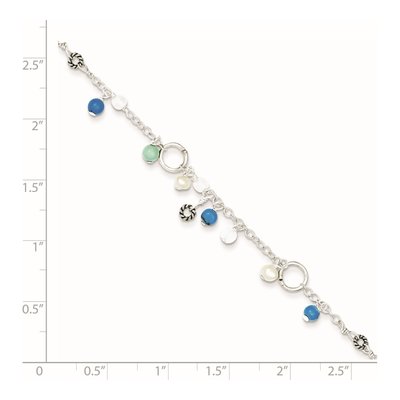 Sterling Silver Freshwater Cultured Pearl & Turquoise Clear Anklet – view 4