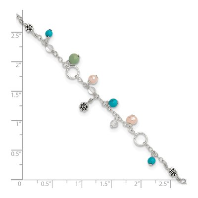 Sterling Silver Freshwater Cultured Pearl & Turquoise Clear Anklet – view 7