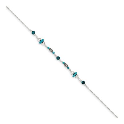 Sterling Silver Turquoise Beaded Anklet – view 3