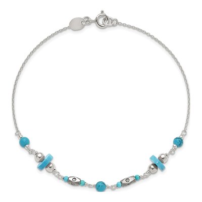 Sterling Silver Turquoise Beaded Anklet – view 7