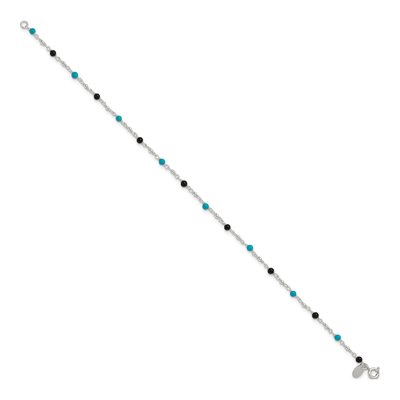 Sterling Silver Onyx & Turquoise Beaded Anklet – view 3