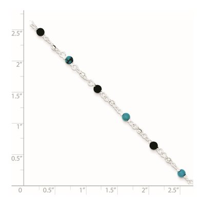 Sterling Silver Onyx & Turquoise Beaded Anklet – view 4