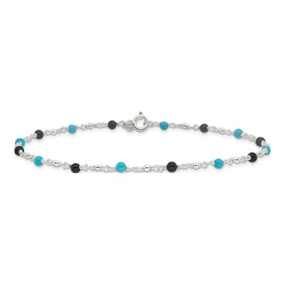 Sterling Silver Onyx & Turquoise Beaded Anklet – view 5