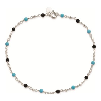 Sterling Silver Onyx & Turquoise Beaded Anklet – view 6