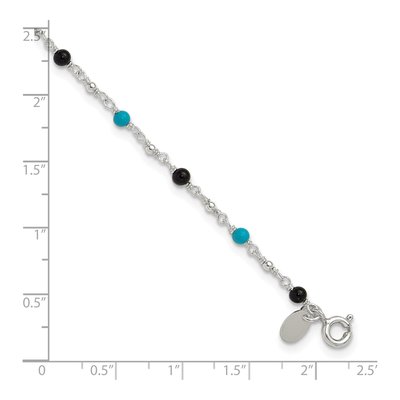 Sterling Silver Onyx & Turquoise Beaded Anklet – view 8