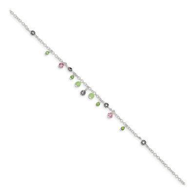 Sterling Silver Prasiolite & Peridot Beaded Anklet – view 3