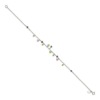 Sterling Silver Prasiolite & Peridot Beaded Anklet – view 4