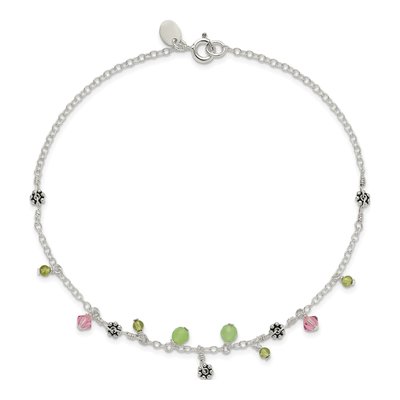 Sterling Silver Prasiolite & Peridot Beaded Anklet – view 6