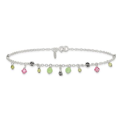 Sterling Silver Prasiolite & Peridot Beaded Anklet – view 7