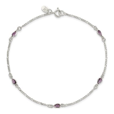 Sterling Silver Purple Glass Anklet – view 5