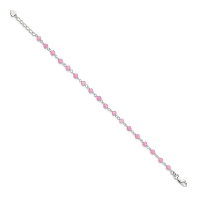 Sterling Silver Pink Glass Heart Anklet – view 4
