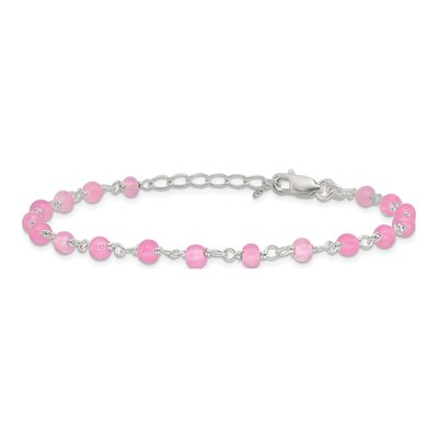 Sterling Silver Pink Glass Heart Anklet – view 5