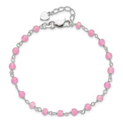 Sterling Silver Pink Glass Heart Anklet – view 6