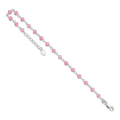 Sterling Silver Pink Glass Heart Anklet – view 8