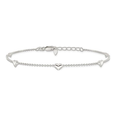 Sterling Silver Puffed Heart Anklet – view 4