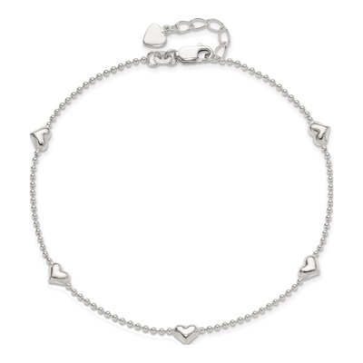 Sterling Silver Puffed Heart Anklet – view 6
