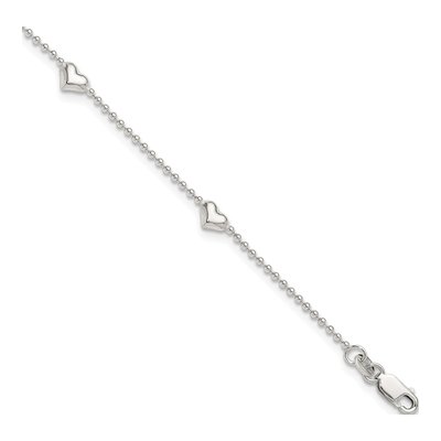 Sterling Silver Puffed Heart Anklet