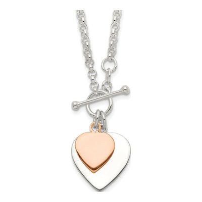 Sterling Silver Double Heart Toggle Pendant Necklace