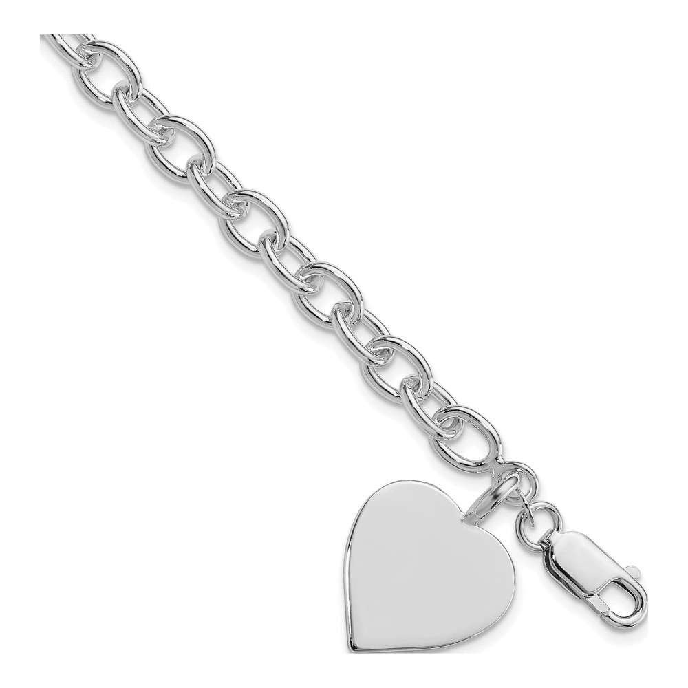 7.25 Inch Sterling Silver Rhodium-Plated Heart Fancy Link Bracelet with Lobster Clasp
