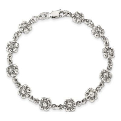 Sterling Silver Antiqued Flower Bracelet – view 4