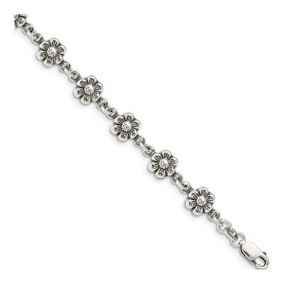 Sterling Silver Antiqued Flower Bracelet