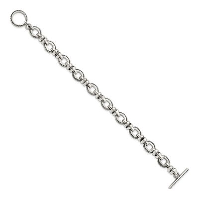 Sterling Silver 11mm Handmade Antiqued Fancy Link Chain Bracelet – view 3