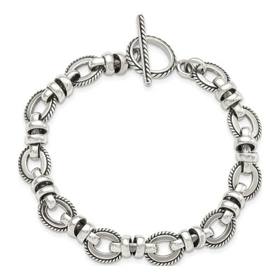 Sterling Silver 11mm Handmade Antiqued Fancy Link Chain Bracelet – view 4