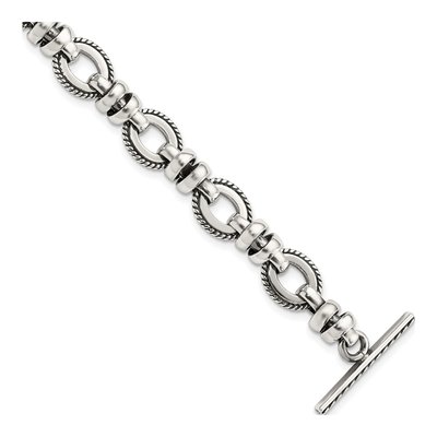 Sterling Silver 11mm Handmade Antiqued Fancy Link Chain Bracelet