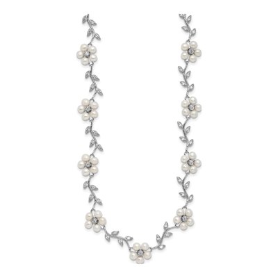 Sterling Silver Freshwater Cultured Pearl & CZ Vine Necklace – view 3